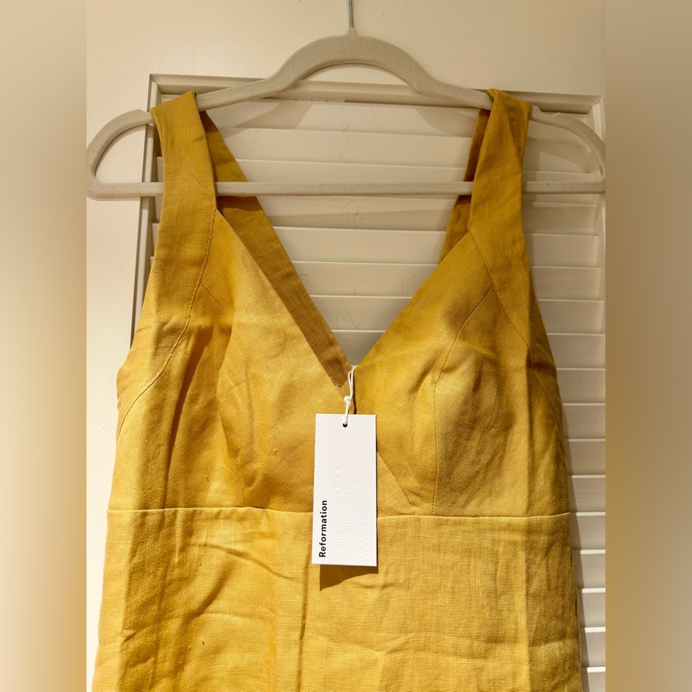 NWT Reformation Linen Dress Tuscan Yellow Size 8 - Picture 9 of 10